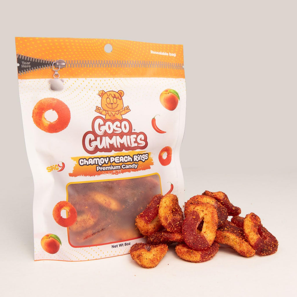 Goso Gummies Chamoy Peach Rings 8oz Spicy Sweet Peach Gummy Candy Mexican Style Candy Snack