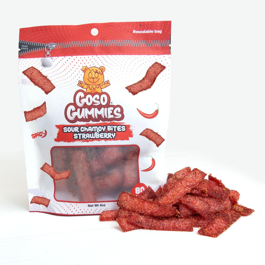 Goso Gummies Sour Strawberry Chamoy Strips – 4oz Bag | Tangy Candy With Real Chamoy Flavor | Sour, Spicy, Sweet | TikTok Viral Candy | Premium Gummy Belt Snacks | Resealable Bag