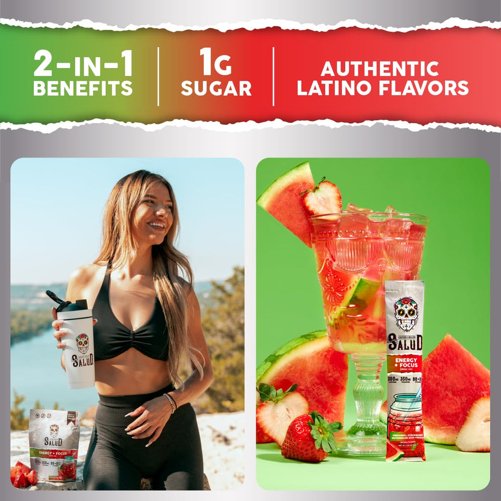 Salud x Jarritos 2-in-1 Energy Drink Powder + Focus, Lime, Organic Caffeine, B6 + B12, Theanine, Clean Energy Drink Packets, Limon Agua Fresca Mix, Non-GMO, Gluten Free, 1g of Sugar, (15 Servings)