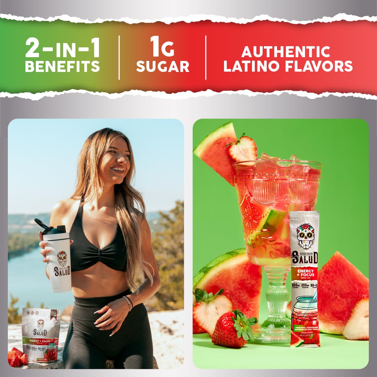 Salud x Jarritos 2-in-1 Energy Drink Powder + Focus, Lime, Organic Caffeine, B6 + B12, Theanine, Clean Energy Drink Packets, Limon Agua Fresca Mix, Non-GMO, Gluten Free, 1g of Sugar, (15 Servings)
