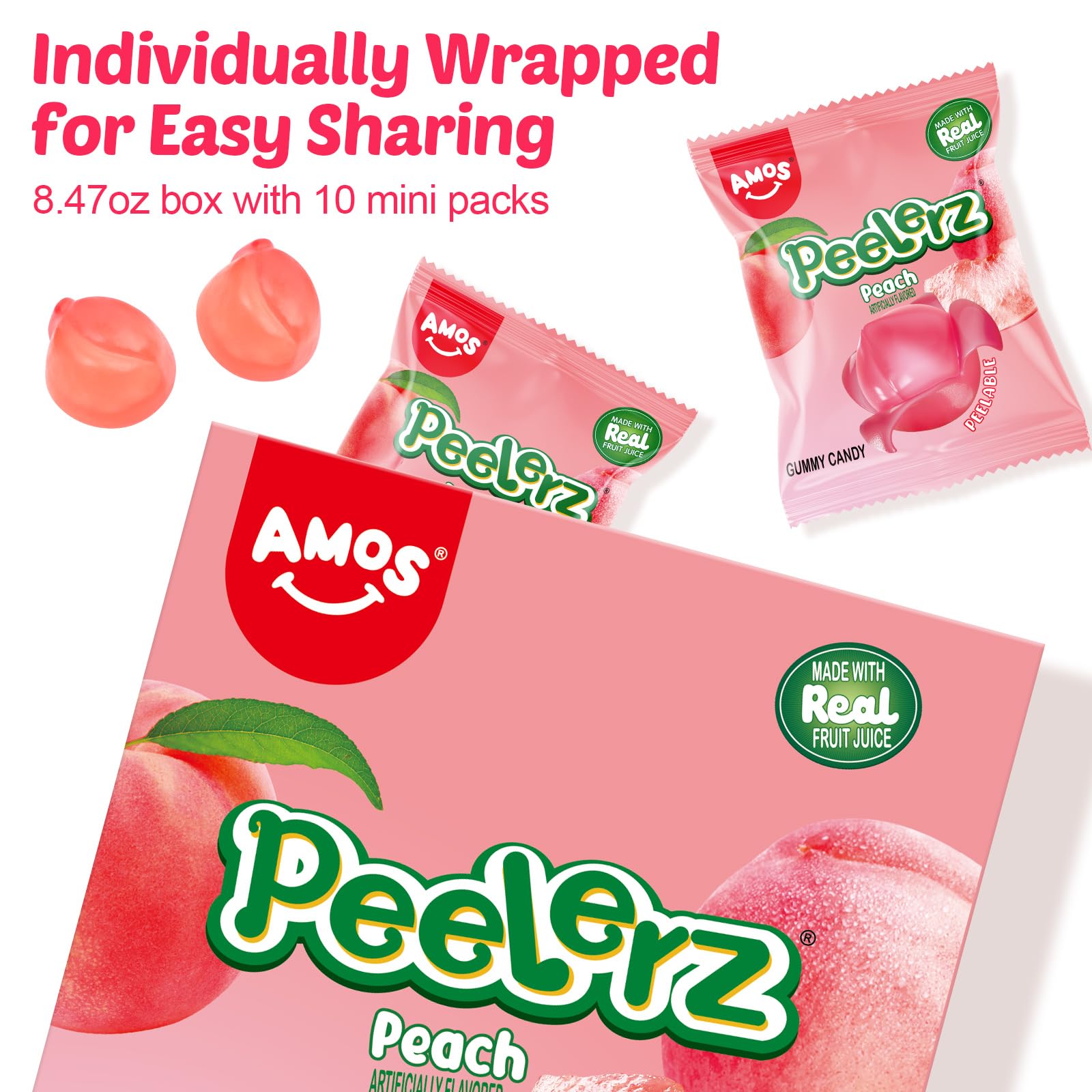 AMOS Peelerz Chili Mango Peelable Gummy Candy, Spicy Sweet Mango Flavor, Real Fruit Juice Infused, 8.47 OZ (240g)