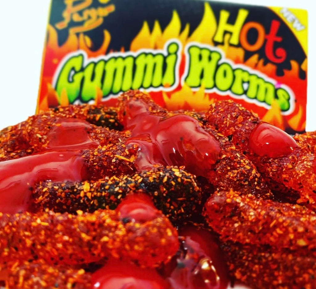 bloody gummy worms mexican dulces enchilados w/chamoy dip 11oz