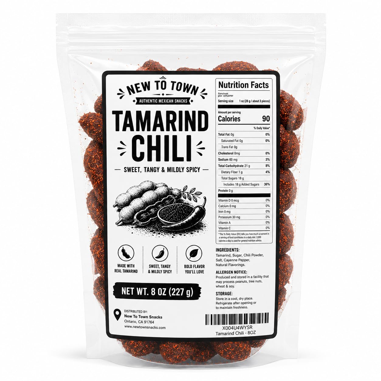 Tamarind Candy 16 oz – Tamarindo De Frutas Con Chile, Sweet, Tangy & Spicy Tamarind Mexican Candy with Chili – Authentic Tamarindo Candy Bites, Chewy Fruit Snack, Contains Seed