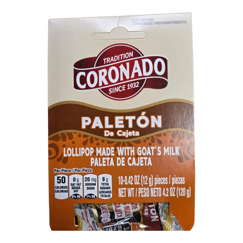 Coronado Paleton De Cajeta Quemada Mexican Goat Milk Candy Lollipops 10 Pcs