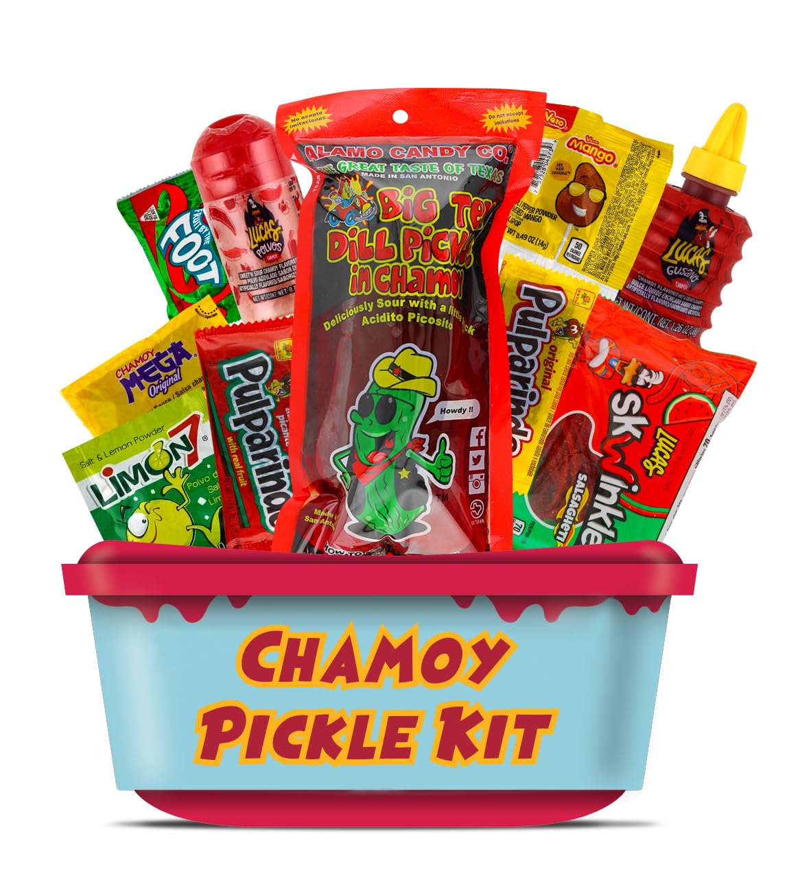 Chamoy Pickle Kit, Mexican Candy Mix Ready to make the Famous TikTok Trend, Includes Original Alamo Dill Pickle, Baby Lucas, Lucas Gusano, Skwinkles Salsaghetti & Other Mexican Candy by LookOn