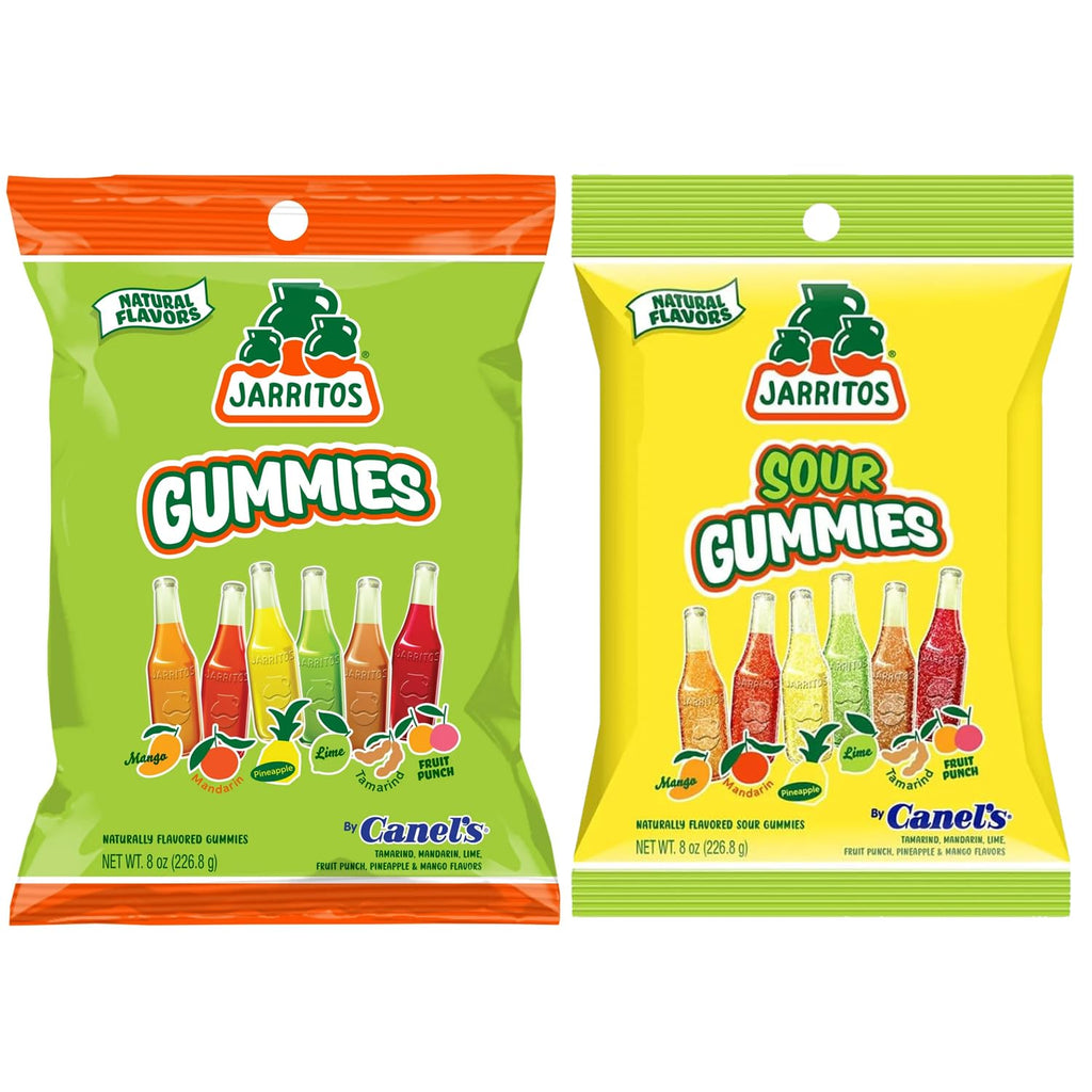 Jarritos Sour Gummies Candy – 4 Pack of Mexican Candies with Natural Flavors - 2 Sour & 2 Original Bags – 6 Fruity Flavors – Tangy & Chewy Snack Treats - Variety Pack