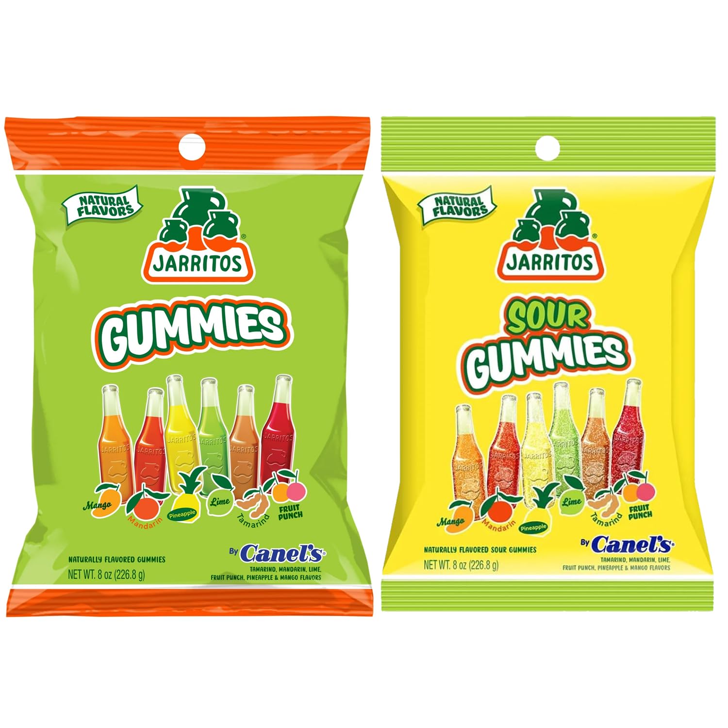Jarritos Sour Gummies Candy – 4 Pack of Mexican Candies with Natural Flavors - 2 Sour & 2 Original Bags – 6 Fruity Flavors – Tangy & Chewy Snack Treats - Variety Pack