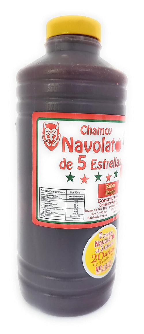 Chamoy Navolato de 5 Estrellas with Real Fruit Pulp, A Mexican Classic, Sweet, Spicy, Salty, Fruity, Snack, Michelada Sauce (1 Liter) (Mango)