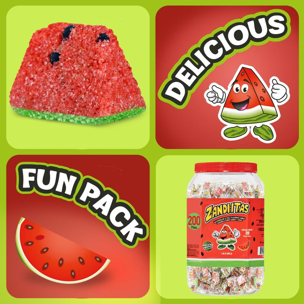 Zandiitas Watermelon Candy 200 Pcs – Authentic Mexican Spicy & Sweet Dulces – Bulk Pack for Piñatas, Party Favors, Hispanic Candy Bowls & Traditional Mexican Treats