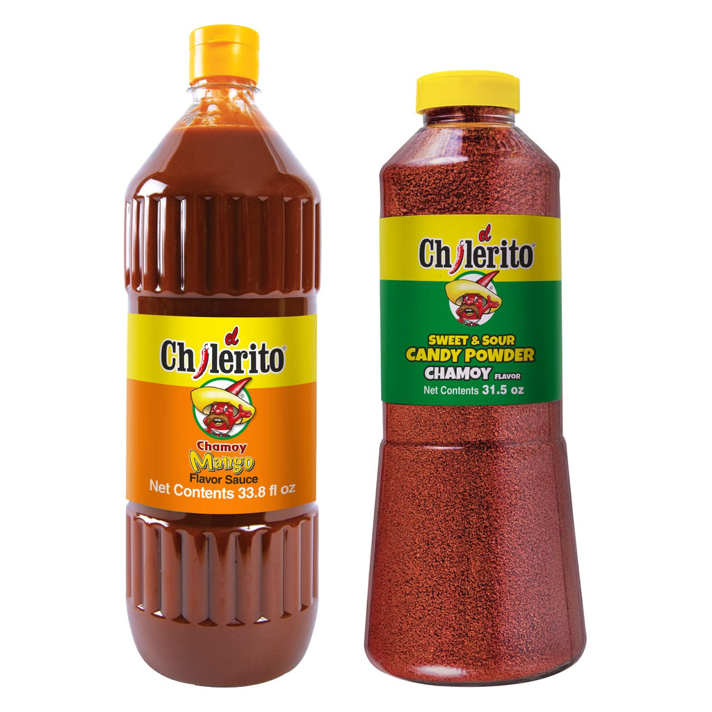EL CHILERITO Chamoy Sauce Mango Flavor 1L/ 32.8 Fl. Oz + Candy Powder Chamoy Flavor 960g/ 32.2 Fl.Oz - Mexican Food - For Sweets, Fruits, Drinks And Cocktails - To Share With Family And Friends