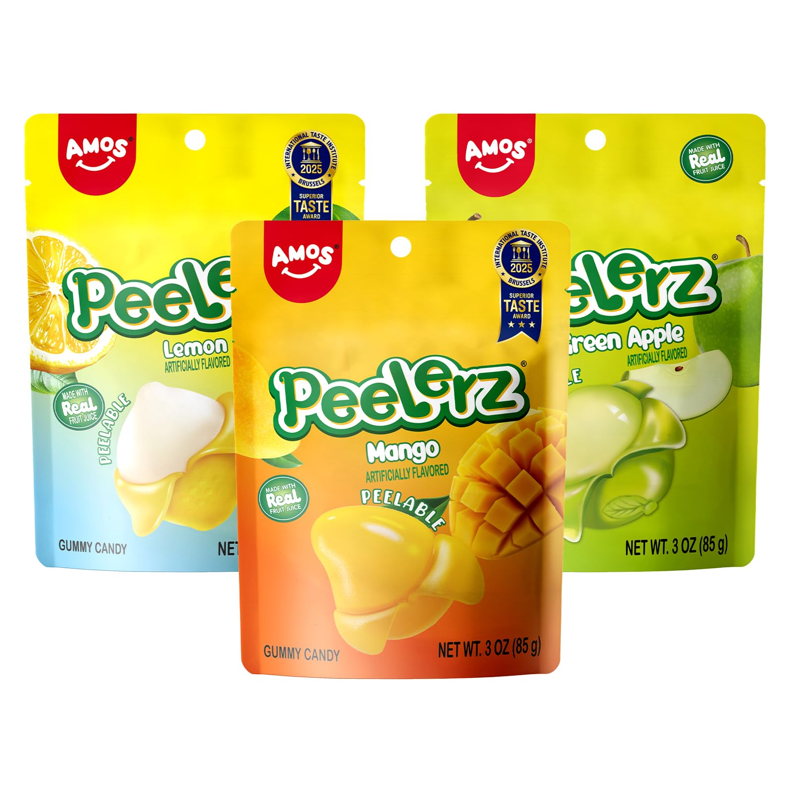 AMOS Peelerz Chili Mango Peelable Gummy Candy, Spicy Sweet Mango Flavor, Real Fruit Juice Infused, 8.47 OZ (240g)
