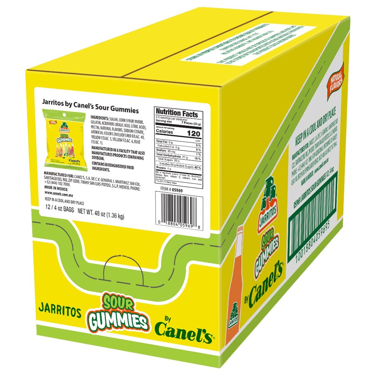 Canel's Jarritos Sour Gummies Candy, Mango, Mandarin, Pineapple, Lime, Tamarind & Fruit Punch Flavors, 4 oz, (Pack of 12)