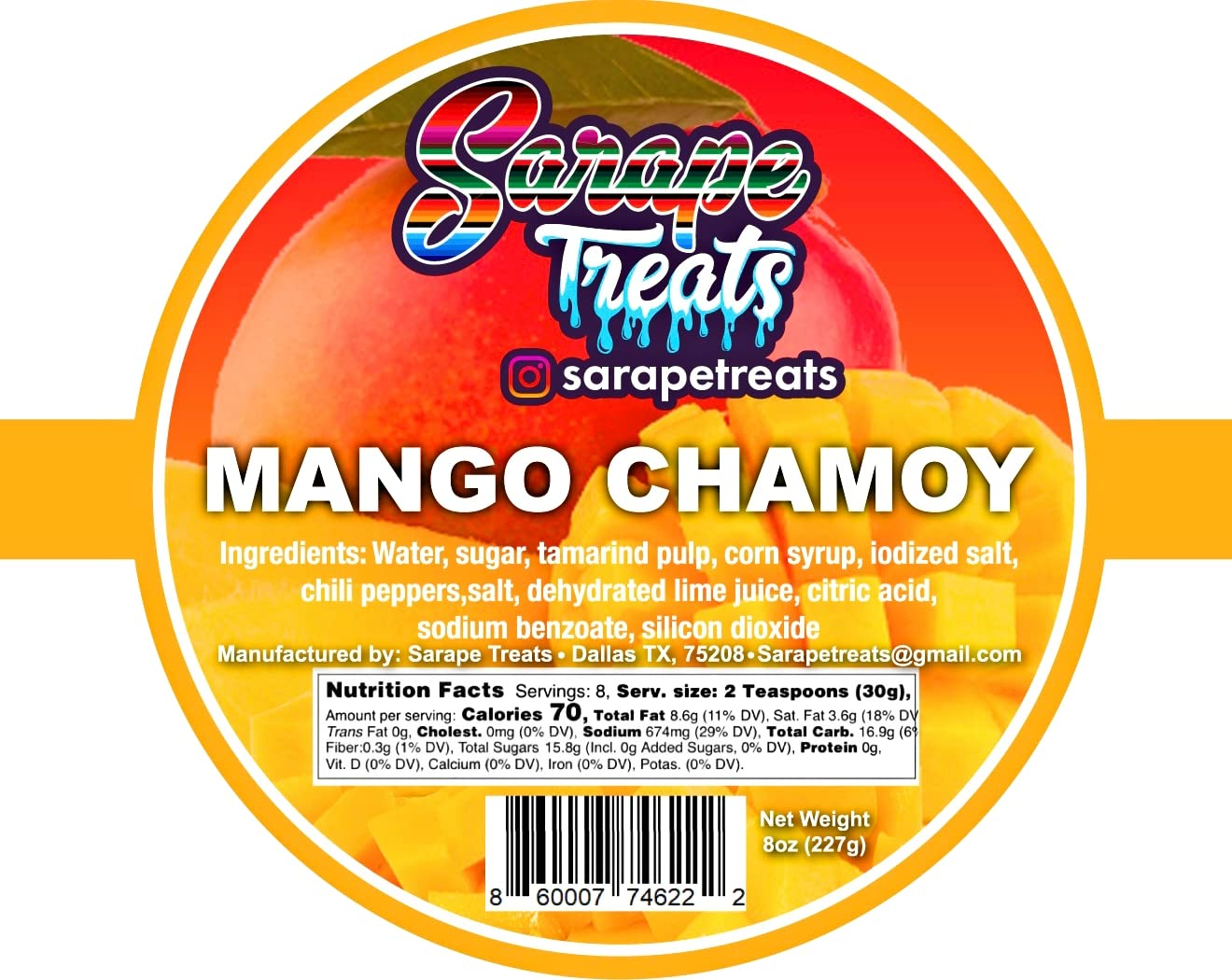 Sarape Treats Chamoy Rim Dip Mexican Tamarind Paste for Drinks, Fruit, Alcoholic Beverages, Candy, and More (Mango)