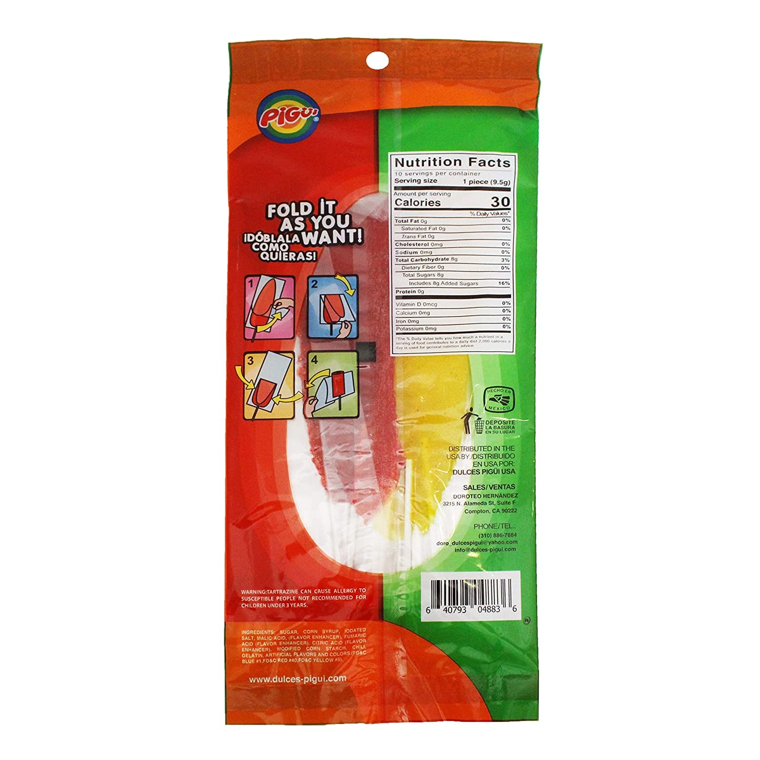 Dulces Pigui Slaps Green Apple Flavor Paletas Mexican Candy (10 Lollipops)