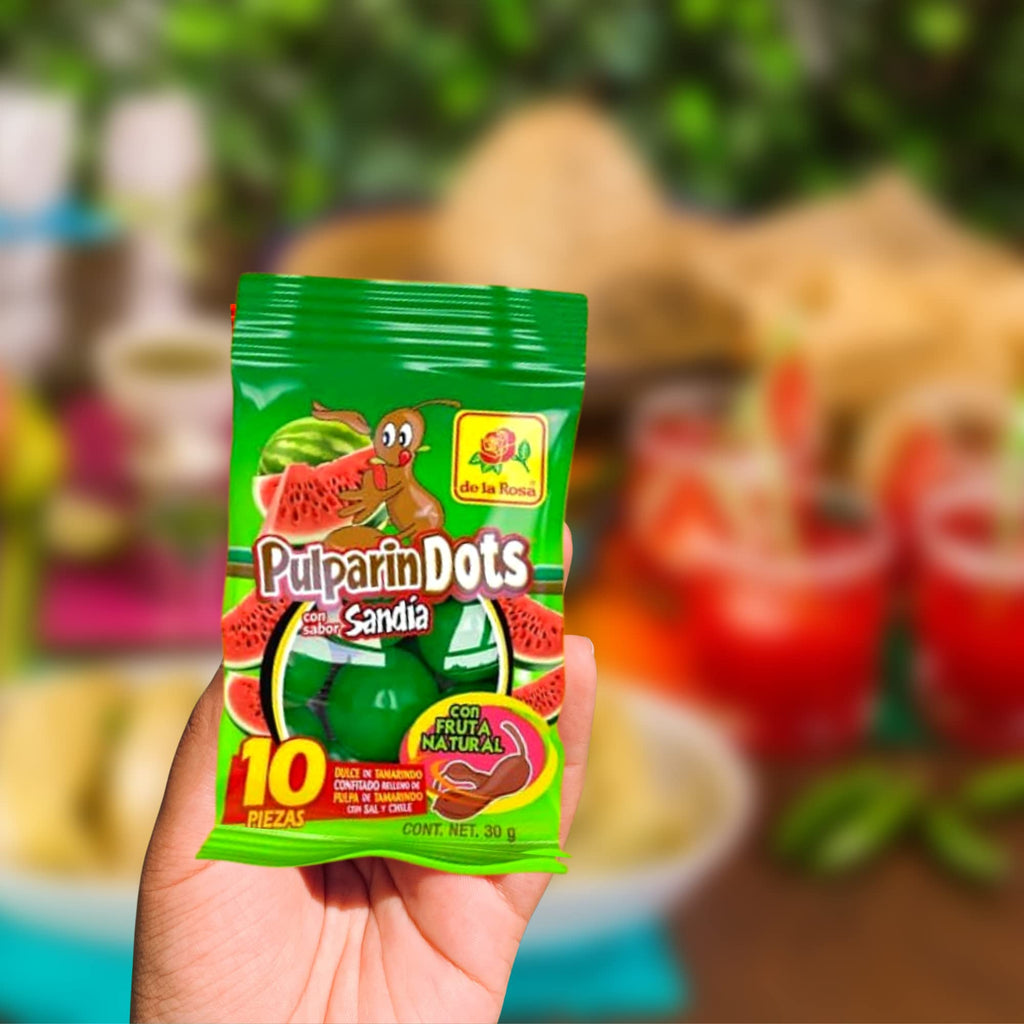 Sweetzo - Sour and Sweet Watermelon Pulparindo Mexican Candy, Bite Size Tamarind Pulp Candies Individual Single Serving On the Go Bags, Hard Shell Soft Filled Center, Pack of 6