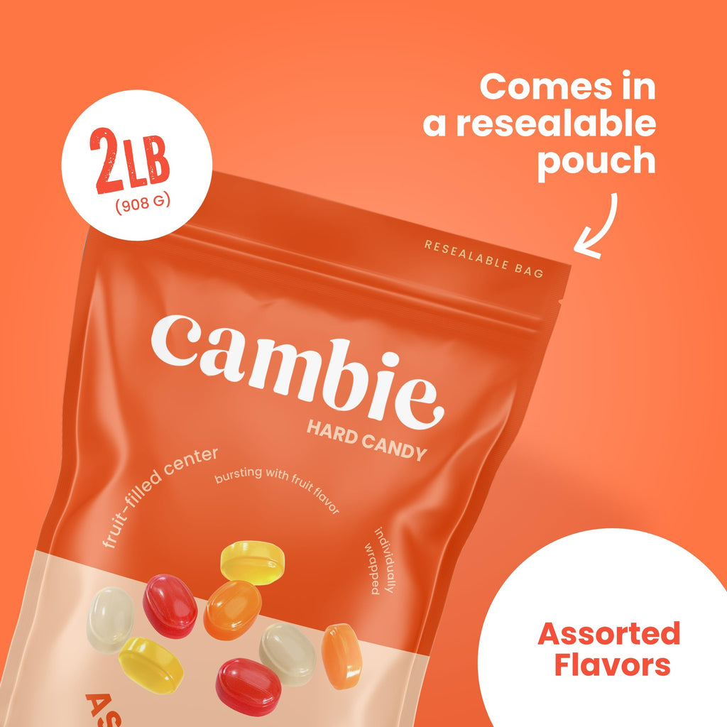 Strawberry Hard Candy Individually Wrapped by Cambie, 2 lbs of Strawberry Candy with a Deliciously Sweet Hard Exterior with a Soft, Fruit-Filled Center