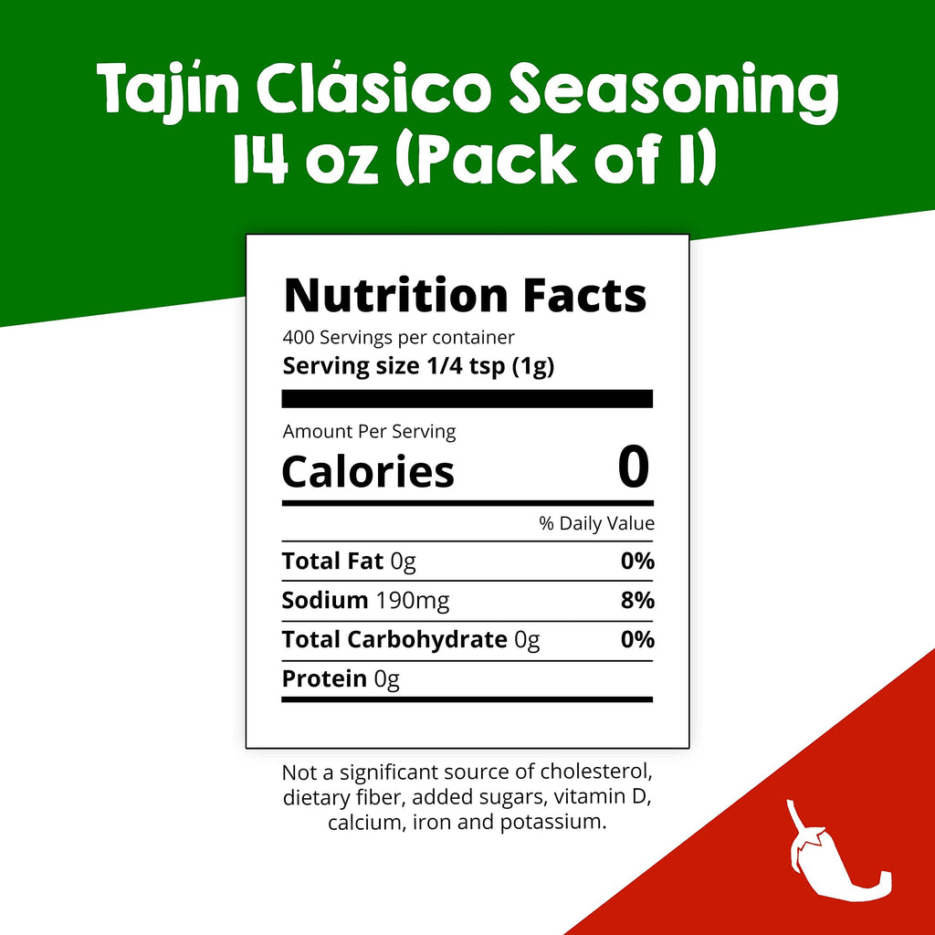 Tajin Clásico Seasoning, Authentic Mexican Chili Lime Spice Blend for Fruit, Snacks, Tacos, and Cocktails, Zesty Flavor Enhancer, 14 oz (Pack of 1)