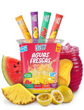 Klass Aguas Frescas, Powdered Drink Mix Variety Pack, 44 Singles Zero Sugar & Caffeine-Free Powder Packets, Water Drink Mix, Flavors: Cucumber Limeade Pineapple Tangerine Strawberry Watermelon & Hibiscus Berries - 5 Calories Per Packet & Natural Flavors