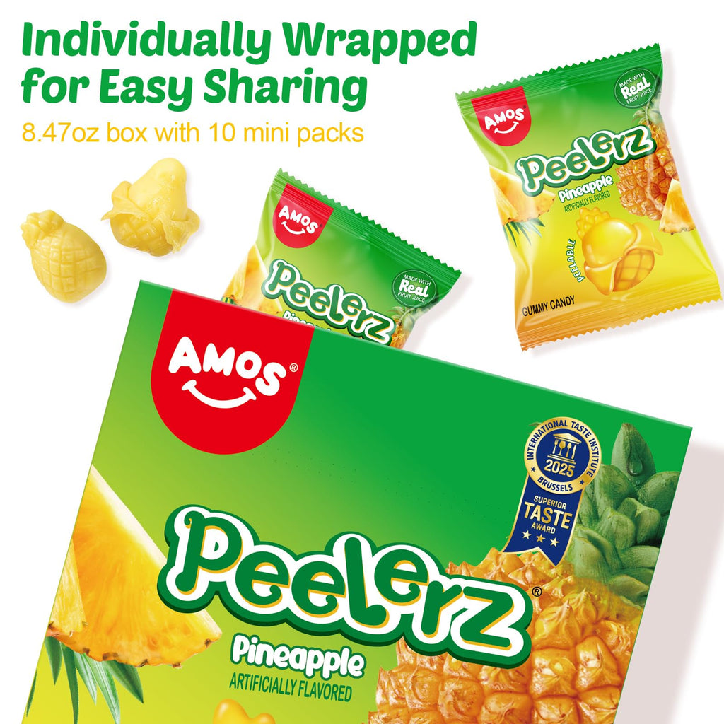AMOS Peelerz Chili Mango Peelable Gummy Candy, Spicy Sweet Mango Flavor, Real Fruit Juice Infused, 8.47 OZ (240g)