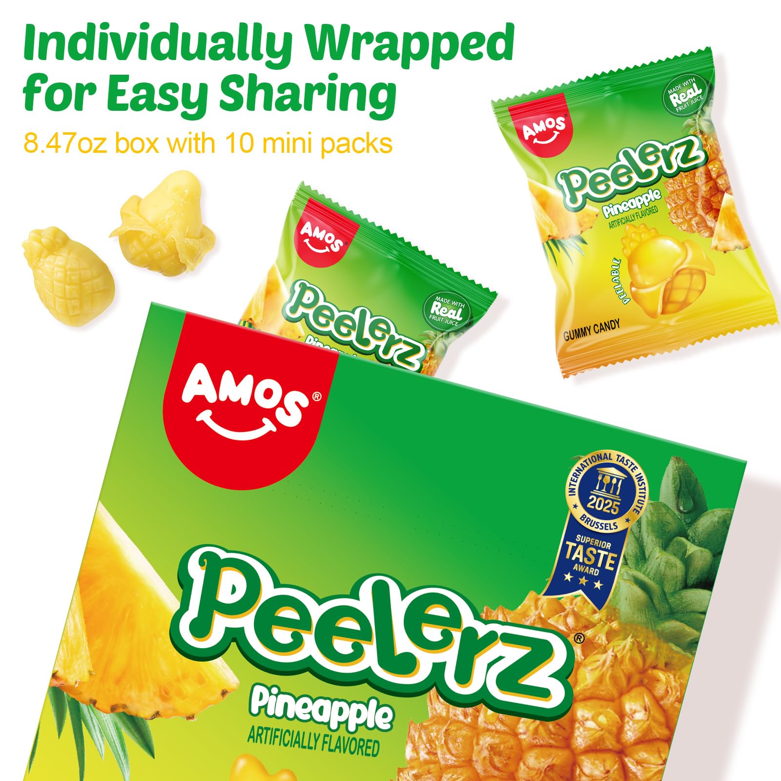 AMOS Peelerz Chili Mango Peelable Gummy Candy, Spicy Sweet Mango Flavor, Real Fruit Juice Infused, 8.47 OZ (240g)