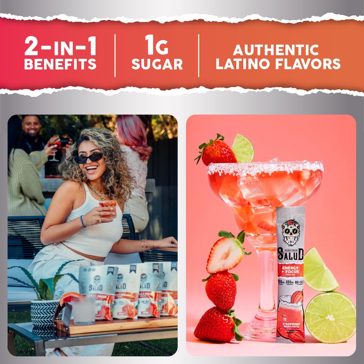 Salud x Jarritos 2-in-1 Energy Drink Powder + Focus, Lime, Organic Caffeine, B6 + B12, Theanine, Clean Energy Drink Packets, Limon Agua Fresca Mix, Non-GMO, Gluten Free, 1g of Sugar, (15 Servings)