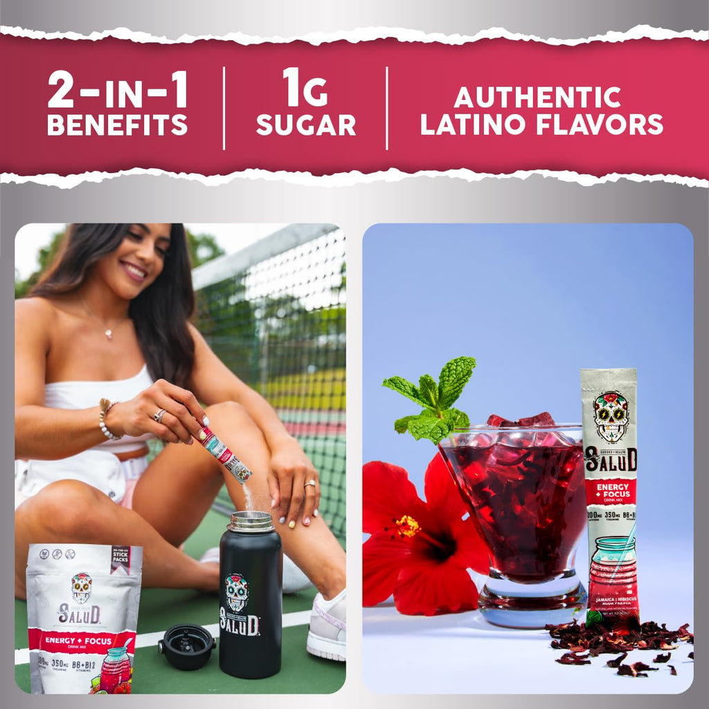 Salud x Jarritos 2-in-1 Energy Drink Powder + Focus, Lime, Organic Caffeine, B6 + B12, Theanine, Clean Energy Drink Packets, Limon Agua Fresca Mix, Non-GMO, Gluten Free, 1g of Sugar, (15 Servings)