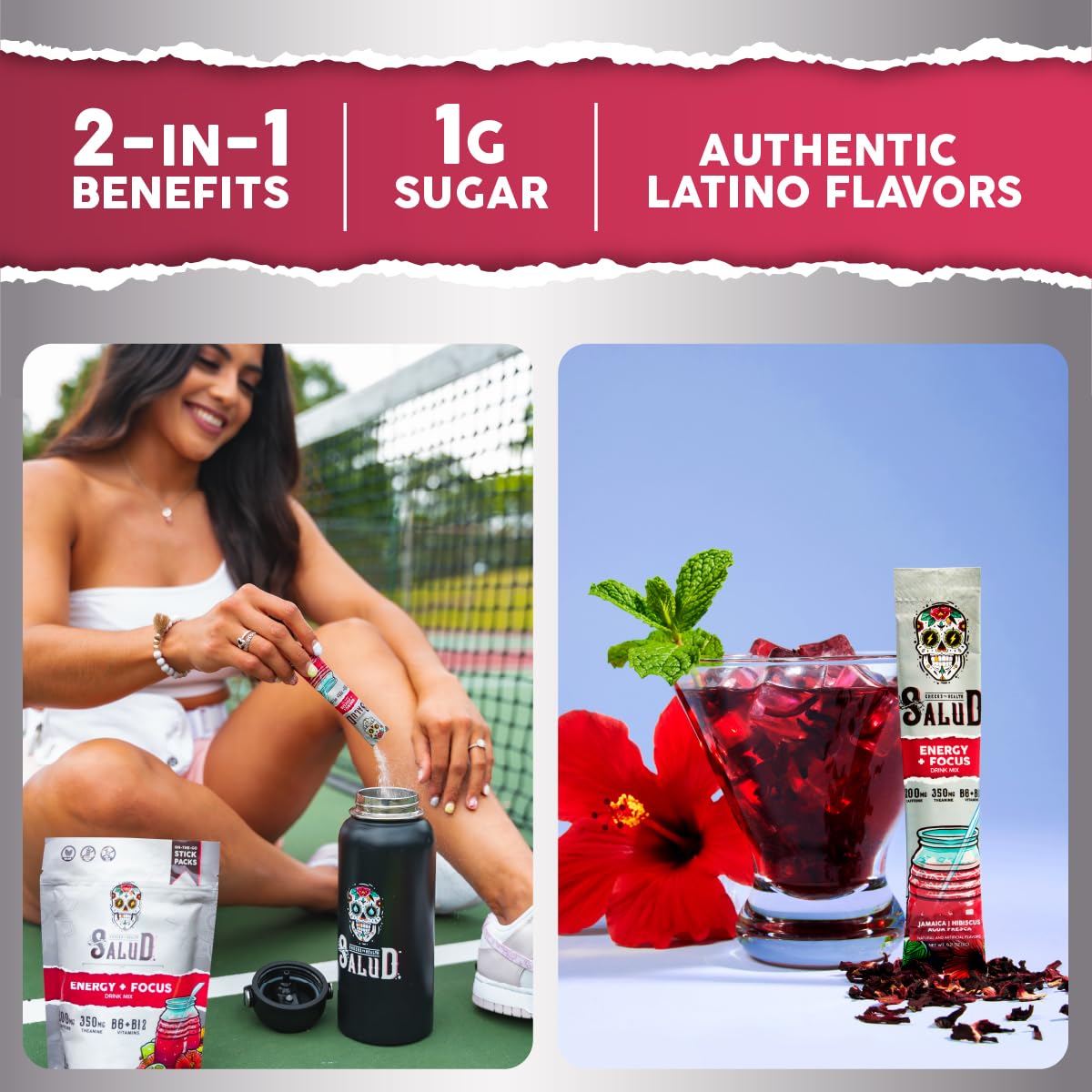 Salud x Jarritos 2-in-1 Energy Drink Powder + Focus, Lime, Organic Caffeine, B6 + B12, Theanine, Clean Energy Drink Packets, Limon Agua Fresca Mix, Non-GMO, Gluten Free, 1g of Sugar, (15 Servings)
