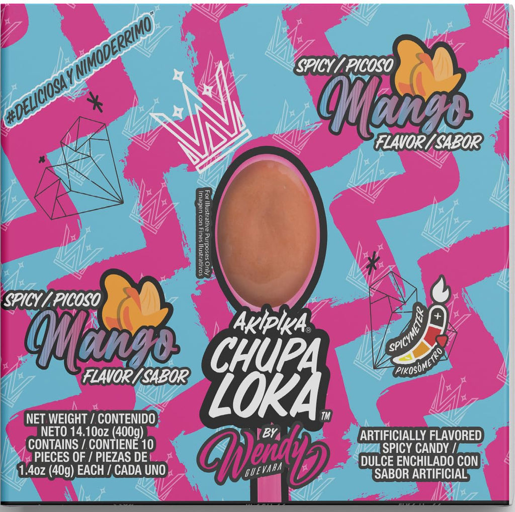 Chupaloka Wendy Guevara Mexican Candy Mango Spicy Lollipop with Chili Powder Sweet & Sour Tamarind Flavor Viral Mexican Candy with Spoon 10 Pack