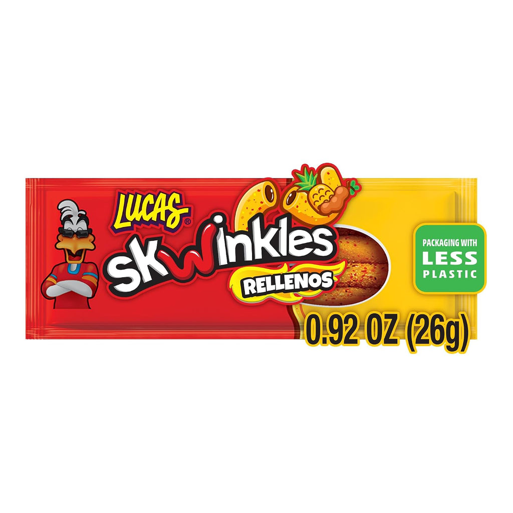 Lucas Skwinkles Pineapple - Tamarind Filled Flavored Sweet & Sour Candy Strips, 0.92oz - 12 Pieces for Treats, Fruit, Parties, Piñatas