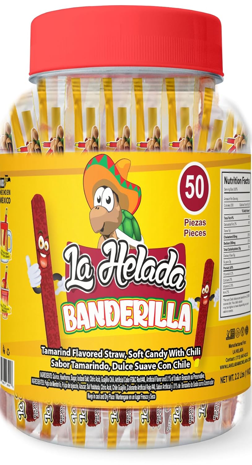 La Helada Banderilla Tamarindo/Tamarind Straw Candy 50 Count Jar