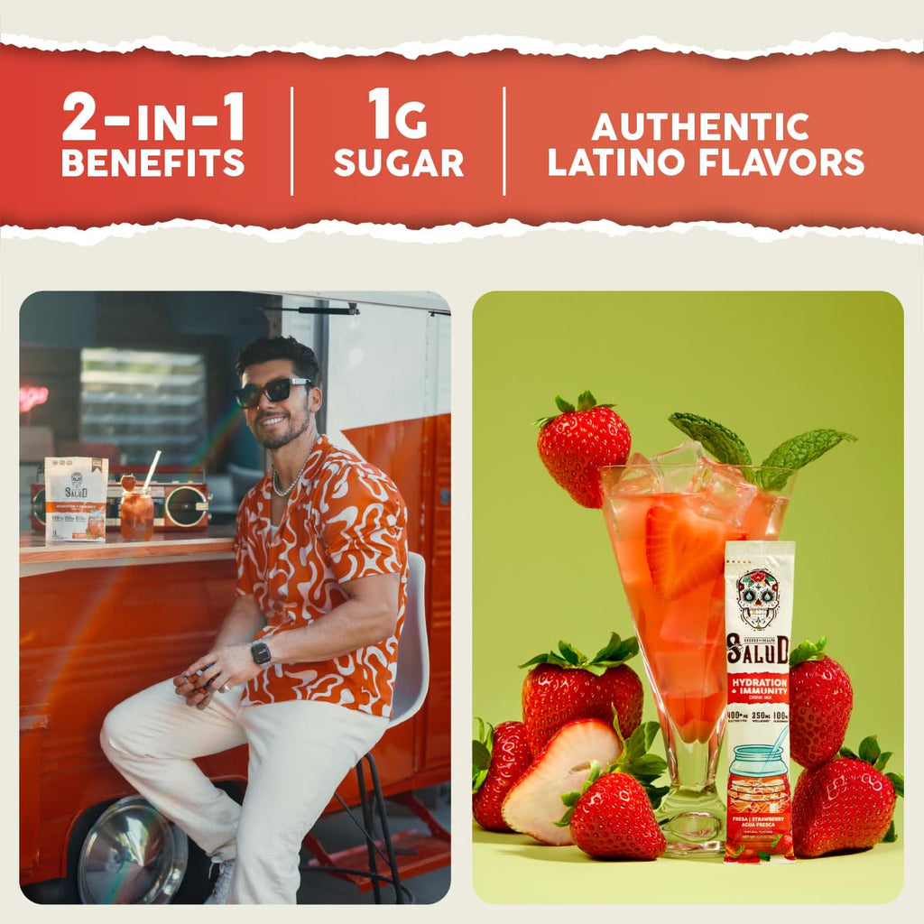 Salud x Jarritos 2-in-1 Hydration Packets + Immunity Electrolytes Powder, Guava - Agua Fresca Drink Mix, Elderberry, Dairy & Soy Free, Non-GMO, Gluten Free, Vegan, 1g Sugar (15 Servings)