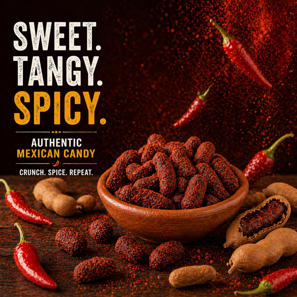 Tamarind Candy 16 oz – Tamarindo De Frutas Con Chile, Sweet, Tangy & Spicy Tamarind Mexican Candy with Chili – Authentic Tamarindo Candy Bites, Chewy Fruit Snack, Contains Seed