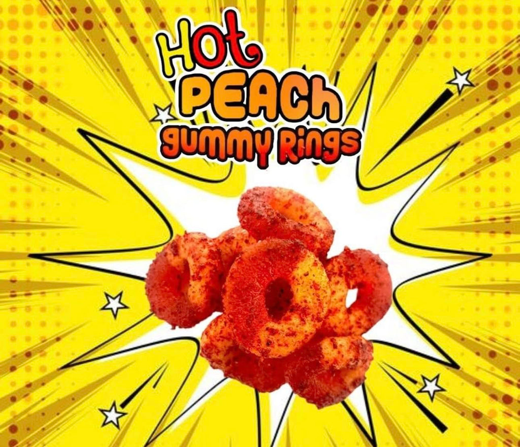 bloody peach gummy rings mexican dulces enchilados w/chamoy dip 11oz