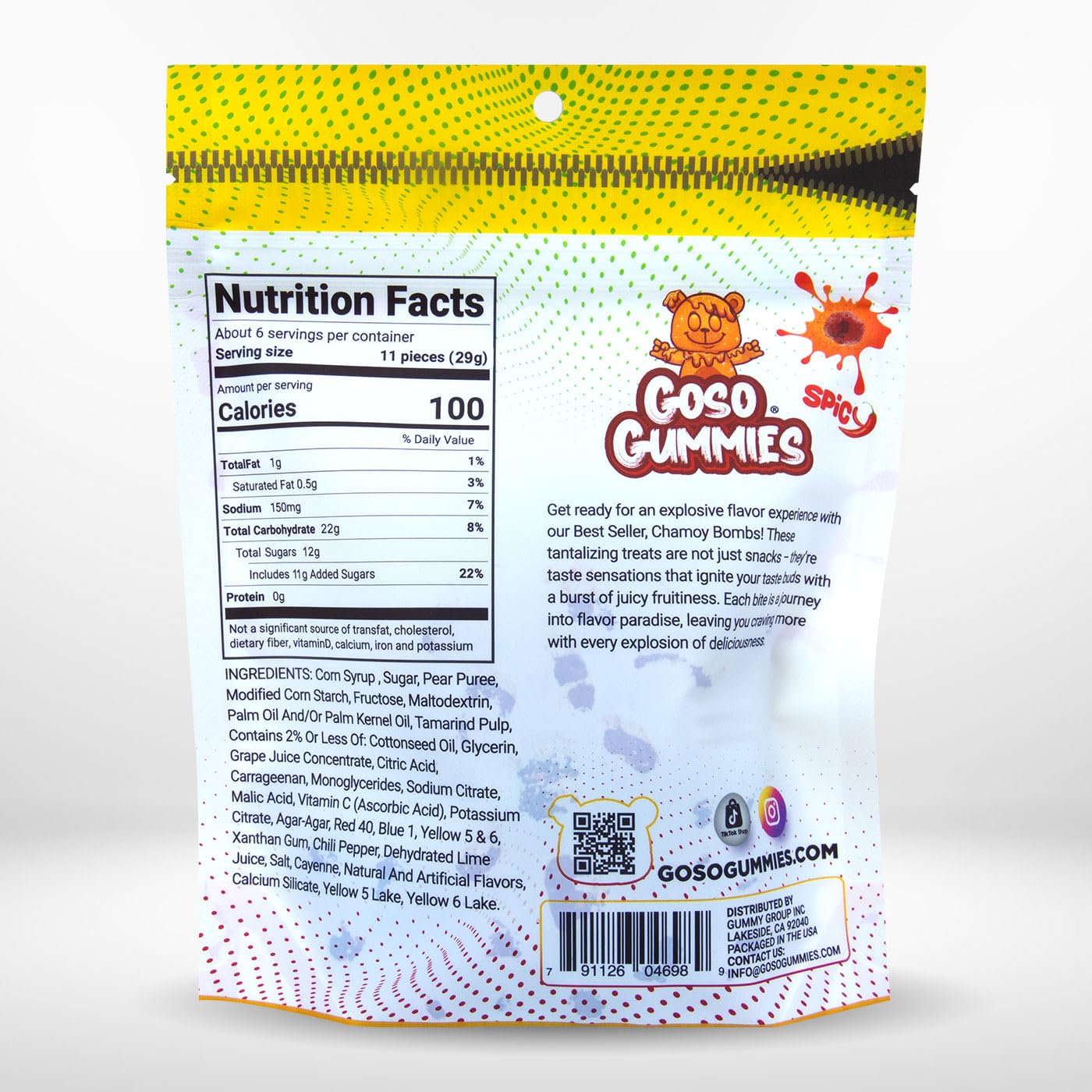 Goso Gummies Spicy Chamoy Gusher Bombs – 6oz Resealable Bag – Tangy Chamoy Filled Gusher Candy