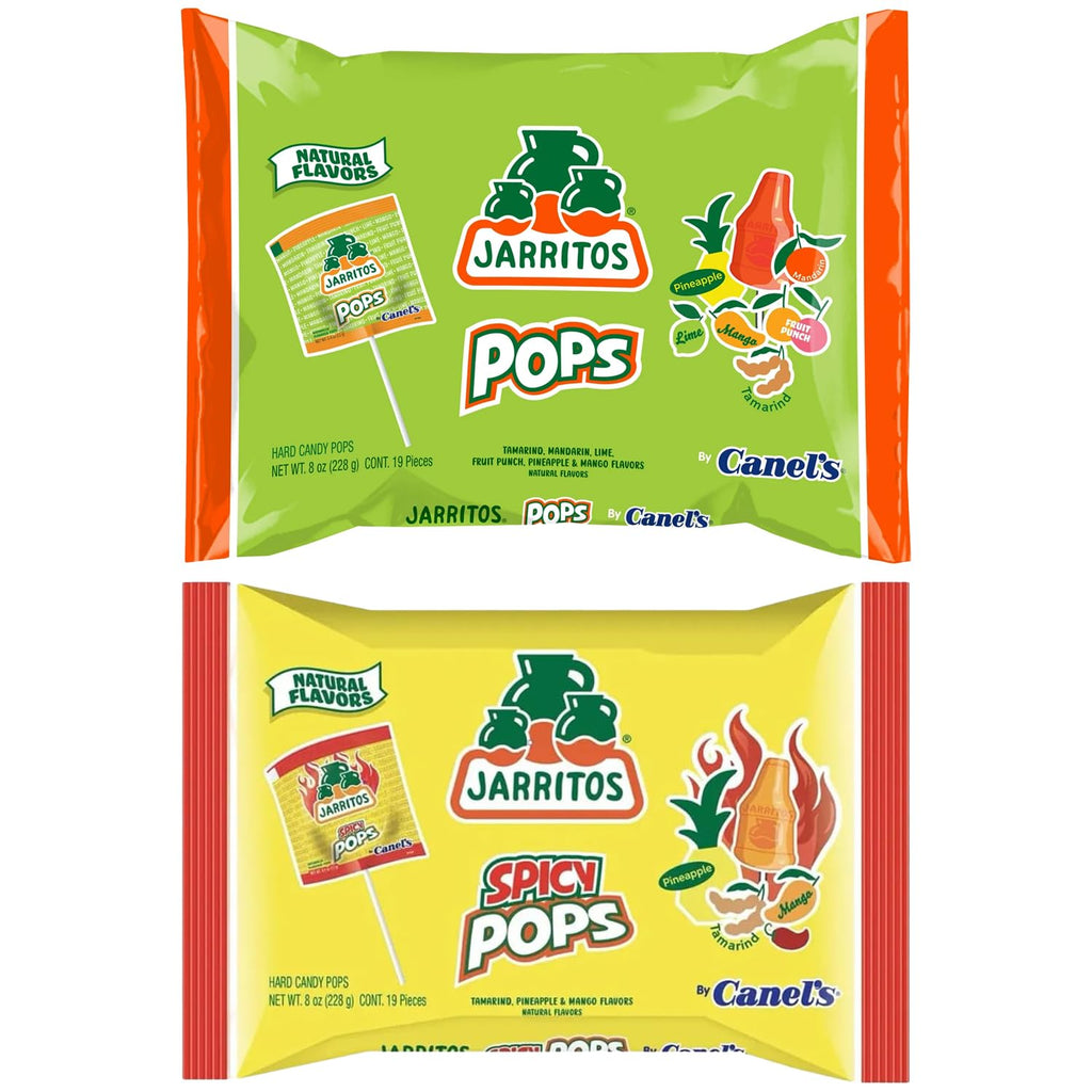 Jarritos Lollipops – 2 Pack – Bottle-Shaped Mexican Hard Candy with Natural Fruit Flavors – 1 Spicy & 1 Original Bags Sweet Candy Treats for Snacking & Gifting