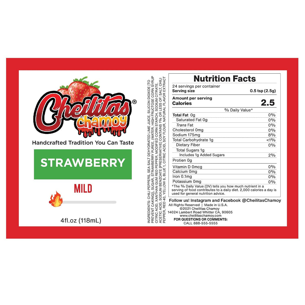 Cheilitas Chamoy All Natural Mexican Rim Candy Dip | Strawberry Grab & Go Bottle | Hand Crafted for Drinks, Cocktails, Micheladas, Beer and More