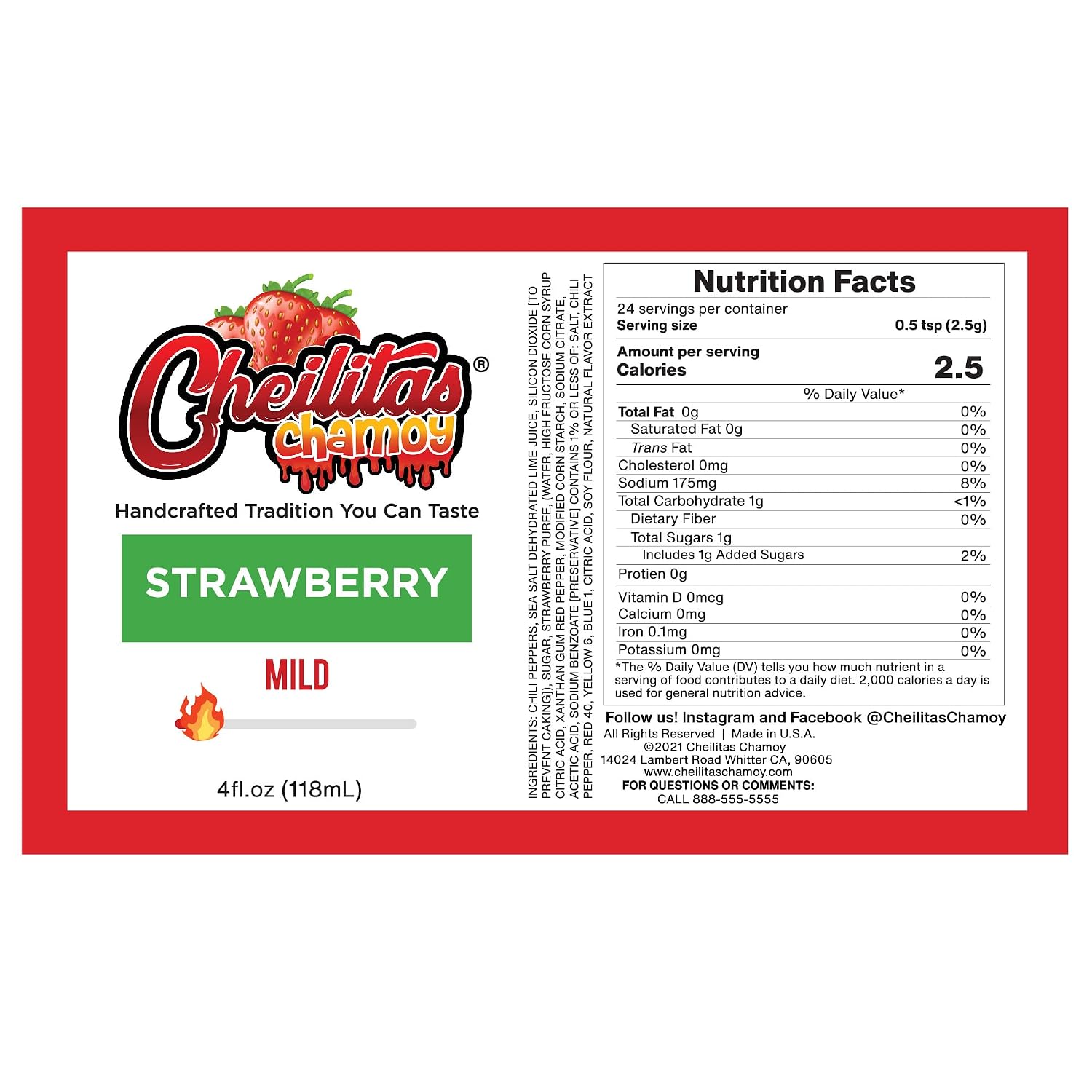Cheilitas Chamoy All Natural Mexican Rim Candy Dip | Strawberry Grab & Go Bottle | Hand Crafted for Drinks, Cocktails, Micheladas, Beer and More