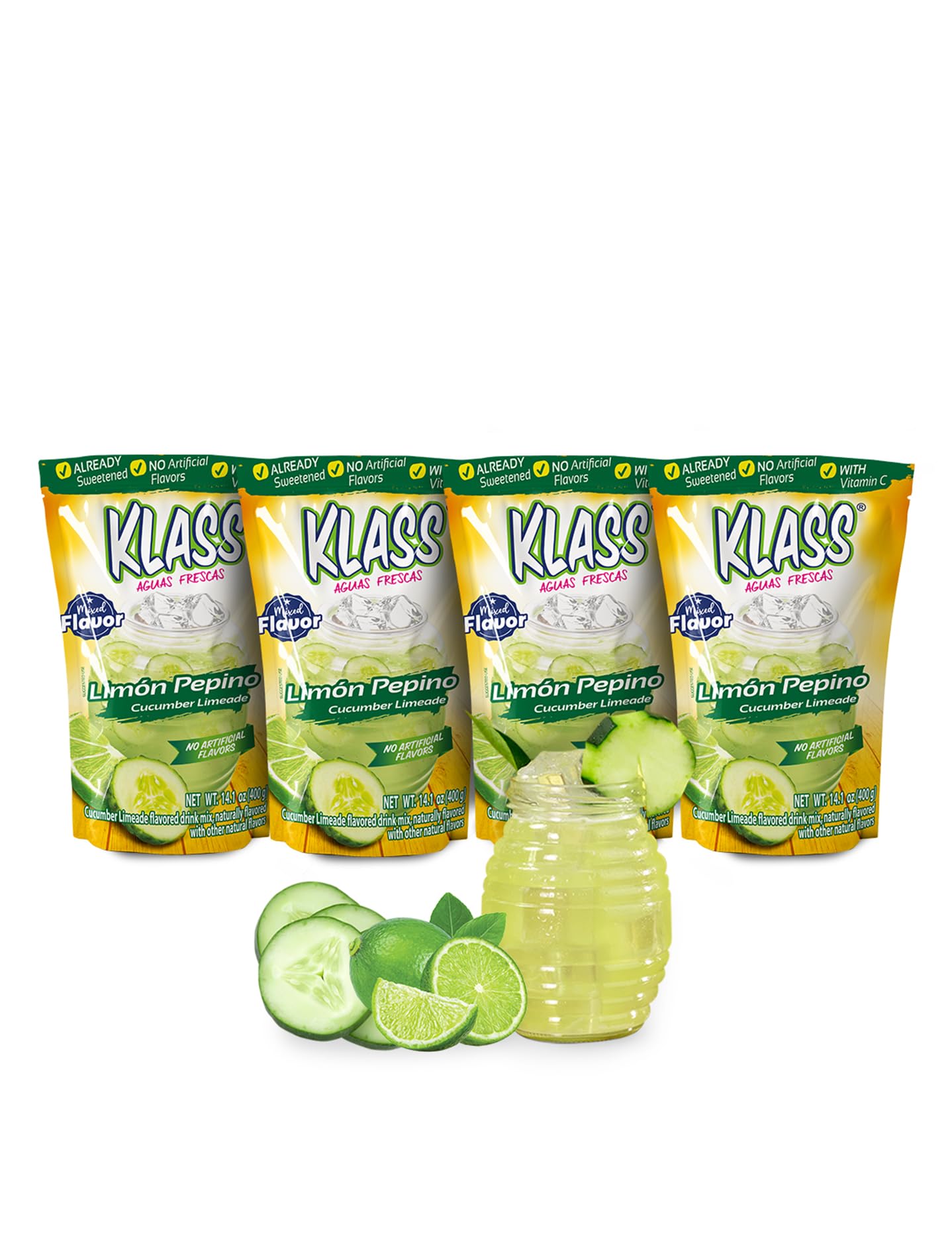 Klass Aguas Frescas Drink Mix Tropical Variety Pack - Strawberry, Grape, Tropical Punch & Orange - Powder Drink Mix, Water Drink Mix with Natural Flavors & Vitamin C, Makes 28 to 36 Quarts (56 to 72 Drinks)