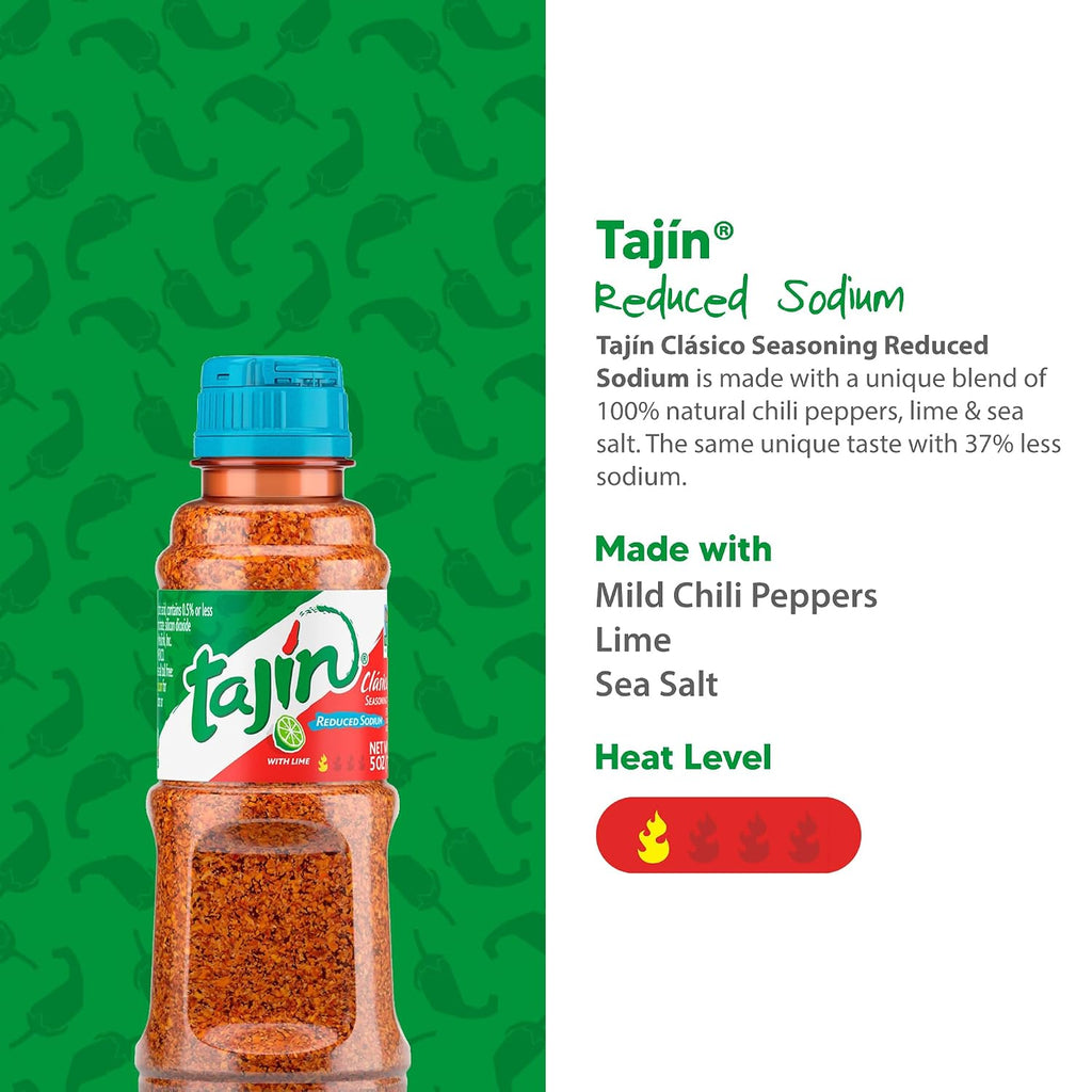 Tajin Clásico Reduced Sodium Seasoning, Authentic Mexican Chile Lime Spice Blend for Fruit, Vegetables, Salad Bowls, Avocado, Cucumber, and Fresh Produce, Zesty Flavor Enhancer, 5 oz, (Pack of 1)