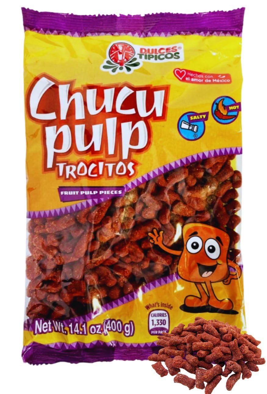 Chucu Pulp Trocitos (Chaca Chaca) Fruit Pulp Pieces - Net Wt. 14.1 oz (400g) - Hot, Salty Mexican Candy - Dulces Típicos Brand