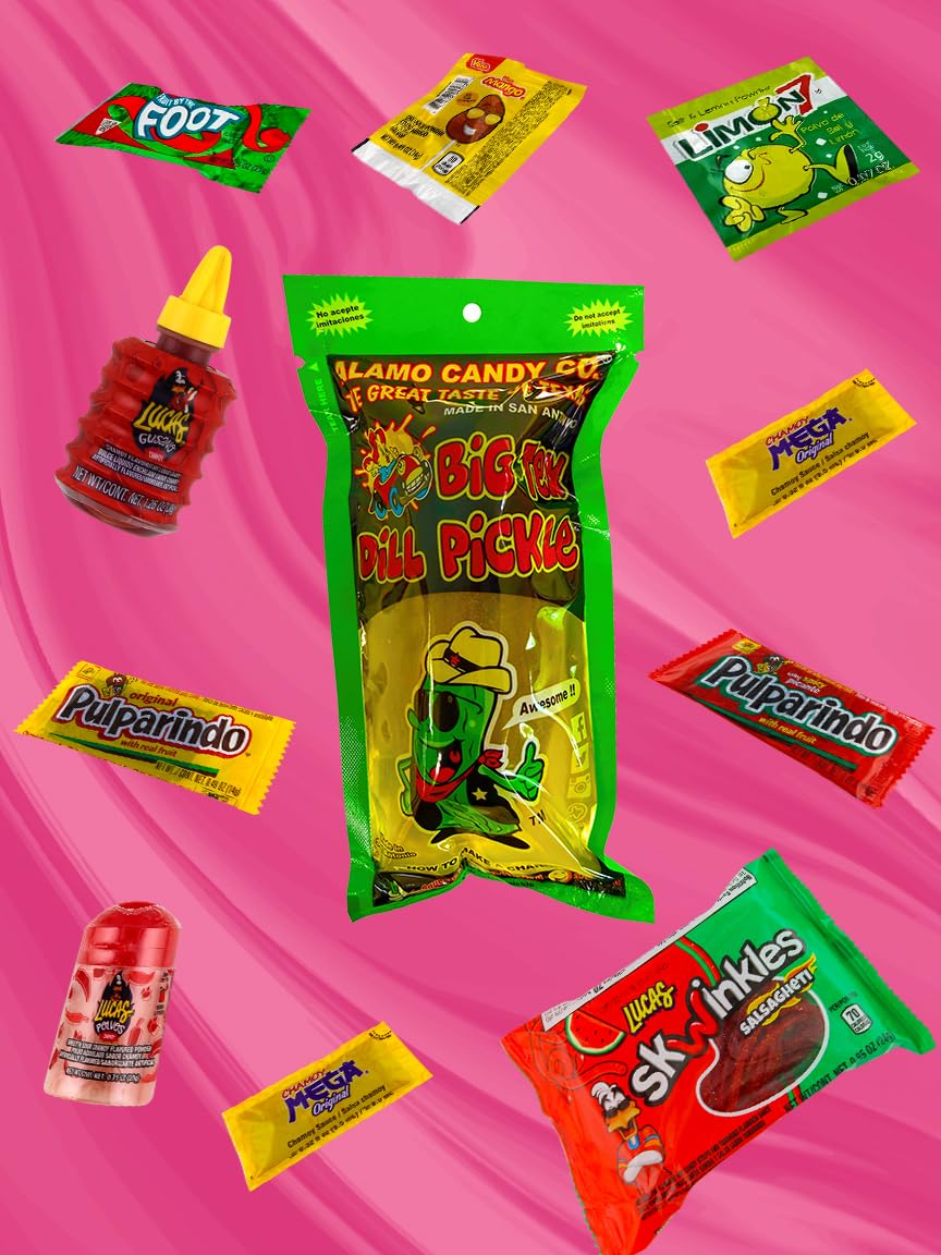 Alamo Dill Pickle Kit, Make Your Own Chamoy Kit, Make the Famous TikTok Trend, Includes Original Alamo Dill Pickle, Chamoy Sauce, Chips, Baby Lucas, Lucas Gusano, Salsaghetti, Mexican Candy & More by LookOn