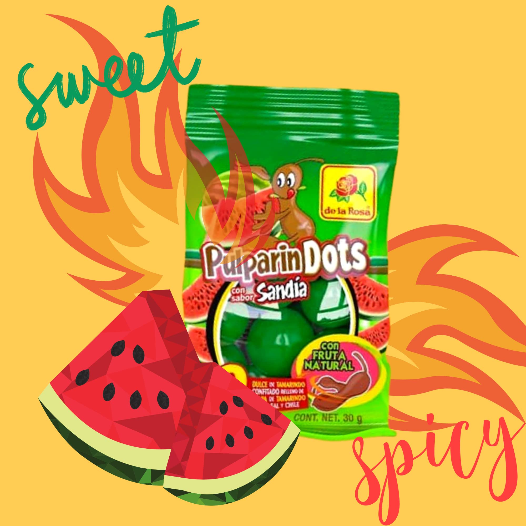 Sweetzo - Sour and Sweet Watermelon Pulparindo Mexican Candy, Bite Size Tamarind Pulp Candies Individual Single Serving On the Go Bags, Hard Shell Soft Filled Center, Pack of 6