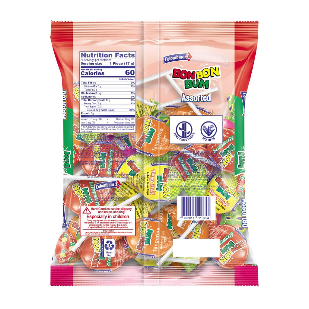 Colombina Bon Bon Bum Passion Fruit Lollipops, Tropical Fruit Hard Candy, Individually Wrapped Candy Pops for Parties, Candy Bowl Refill, Office or Classroom Rewards, 24 Count