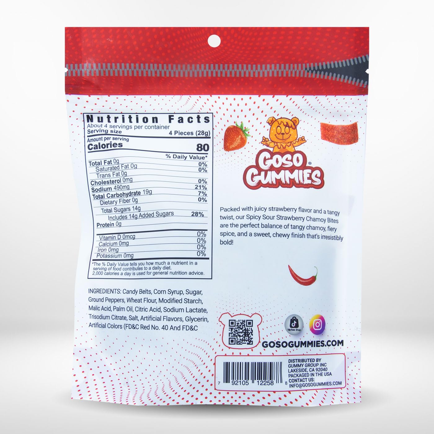 Goso Gummies Sour Strawberry Chamoy Strips – 4oz Bag | Tangy Candy With Real Chamoy Flavor | Sour, Spicy, Sweet | TikTok Viral Candy | Premium Gummy Belt Snacks | Resealable Bag