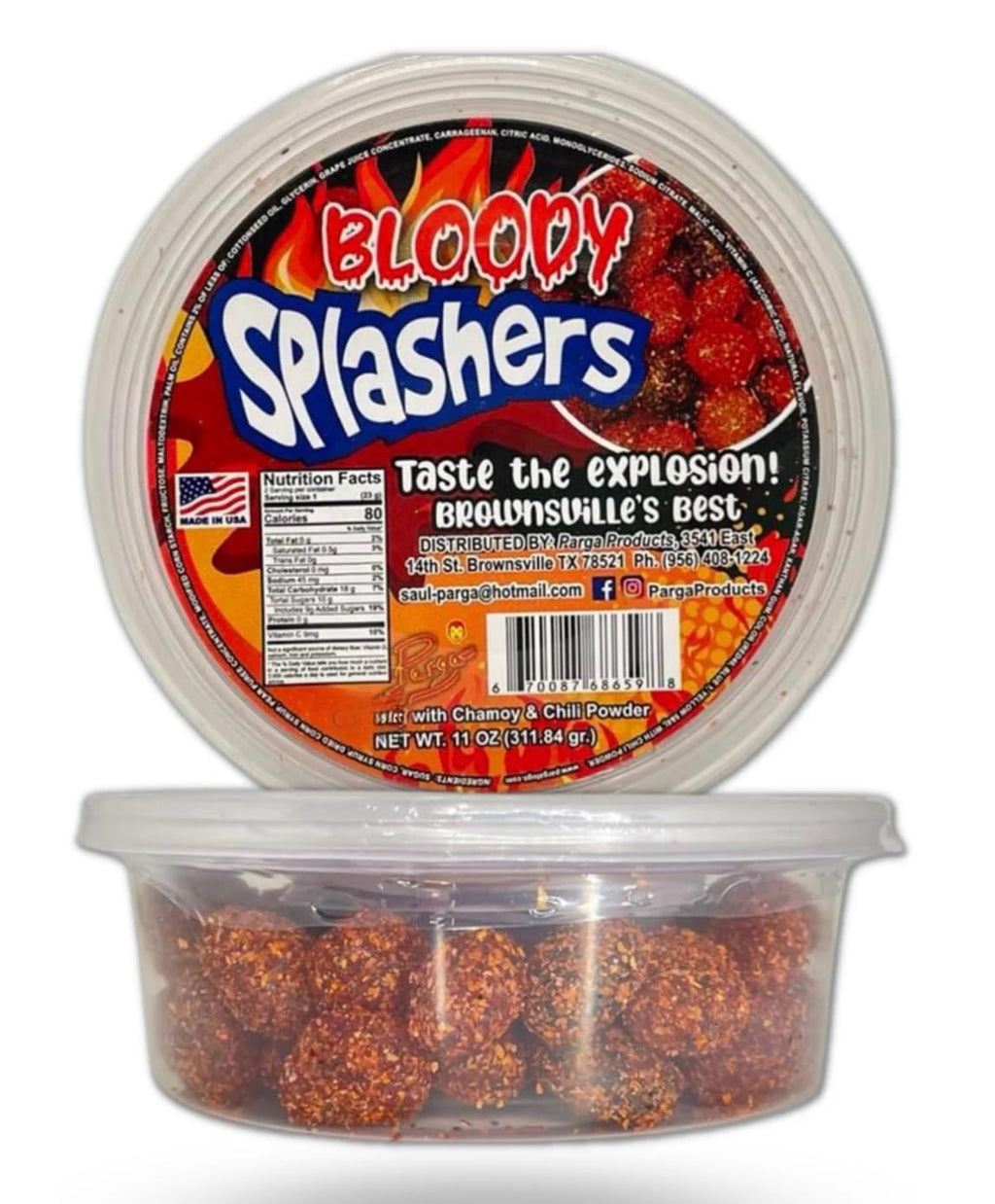 bloody splashers gummys mexican dulces enchilados w/chamoy dip 11oz