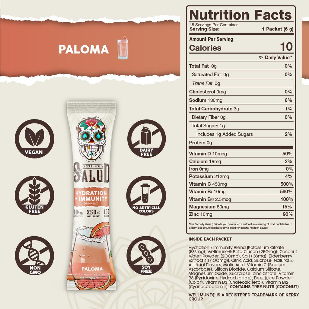 Salud x Jarritos 2-in-1 Hydration Packets + Immunity Electrolytes Powder, Guava - Agua Fresca Drink Mix, Elderberry, Dairy & Soy Free, Non-GMO, Gluten Free, Vegan, 1g Sugar (15 Servings)