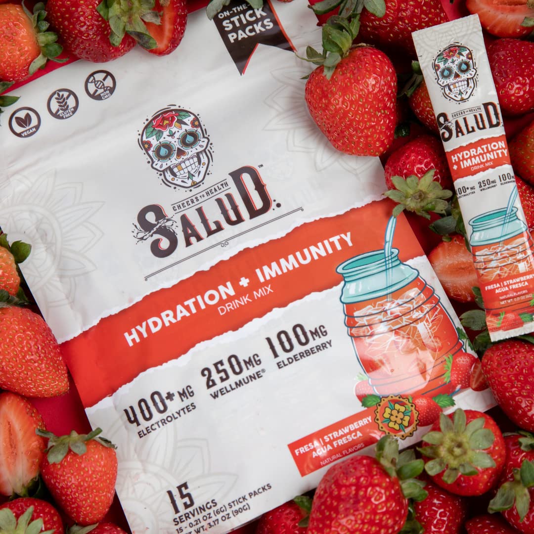 Salud x Jarritos 2-in-1 Hydration Packets + Immunity Electrolytes Powder, Guava - Agua Fresca Drink Mix, Elderberry, Dairy & Soy Free, Non-GMO, Gluten Free, Vegan, 1g Sugar (15 Servings)
