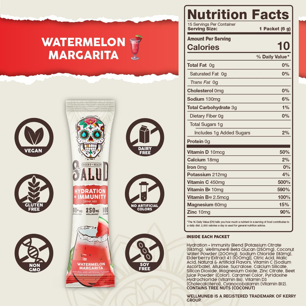 Salud x Jarritos 2-in-1 Hydration Packets + Immunity Electrolytes Powder, Guava - Agua Fresca Drink Mix, Elderberry, Dairy & Soy Free, Non-GMO, Gluten Free, Vegan, 1g Sugar (15 Servings)