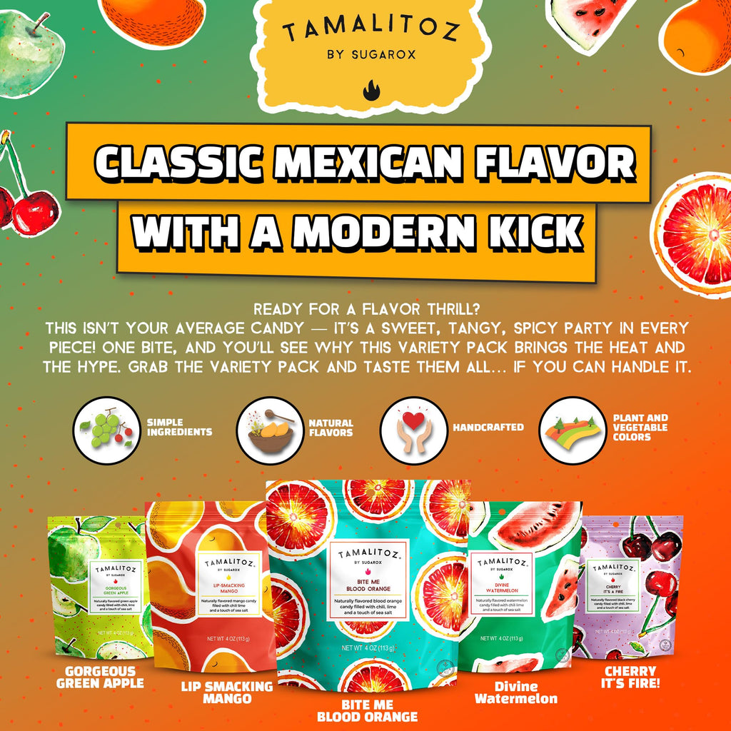 Tamalitoz Cherry, It’s a Fire – Spicy Cherry Mexican Hard Candy Filled with Chile, Lime & Sea Salt Center, Handcrafted Fruit Candy, Gluten-Free, Kosher, No Artificial Colors – 2 Bags (4oz Each)