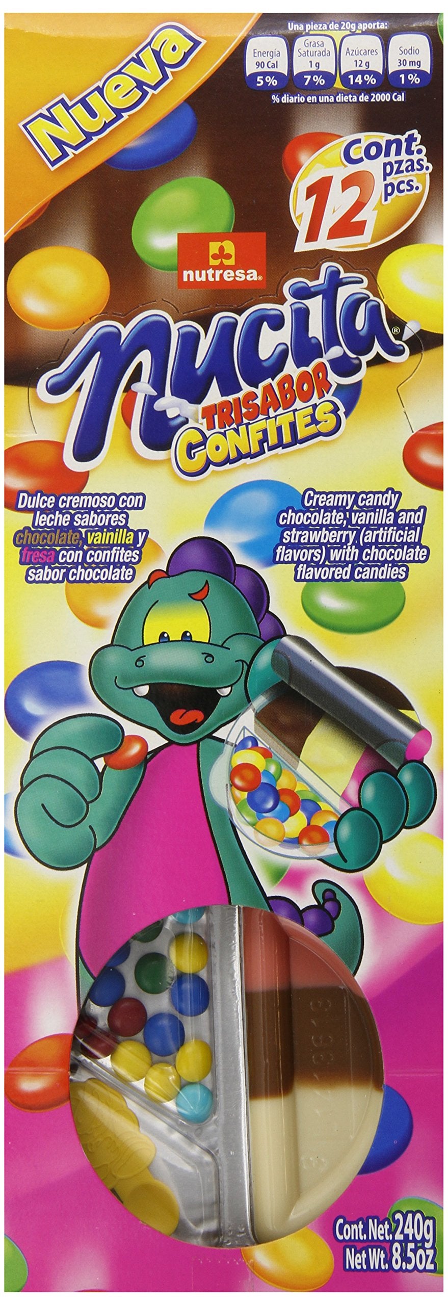 Nucita Confites 3-Flavor Spreadable Candy with Chocolate Candy (12 Pack) | Chocolate, Strawberry & Vanilla Spreadable Candy with Chocolate Flavored Candies